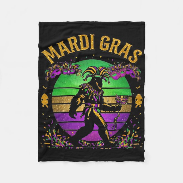 Mardi Gras Bigfoot  Fleece Blanket (Front)