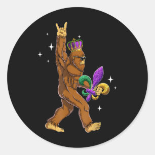 Mardi Gras Bigfoot Funny Kids Men Sasquatch Mardi  Classic Round Sticker
