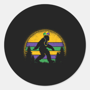 Mardi Gras Bigfoot Funny Kids Men Sasquatch Mardi  Classic Round Sticker