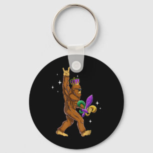 Mardi Gras Bigfoot Funny Kids Men Sasquatch Mardi  Key Ring