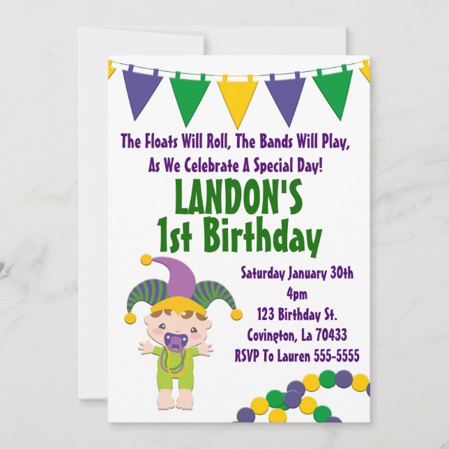 Mardi Gras Birthday Invitation (Front)