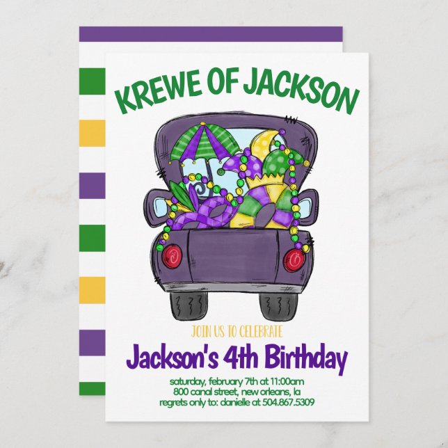 Mardi Gras Birthday Invitation (Front/Back)
