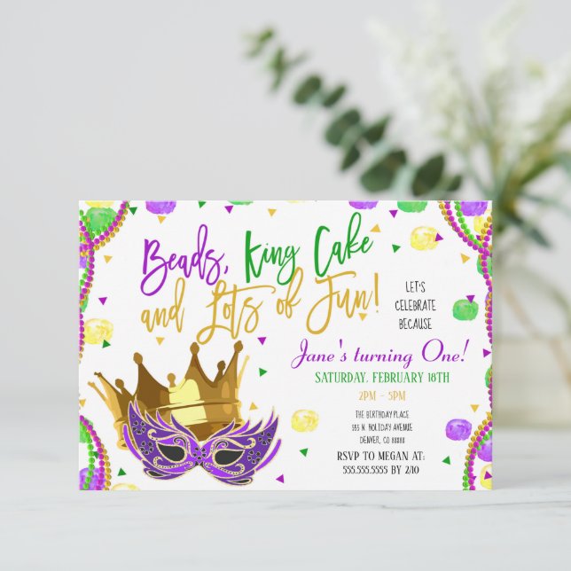 Mardi Gras Birthday Party Invitation (Standing Front)