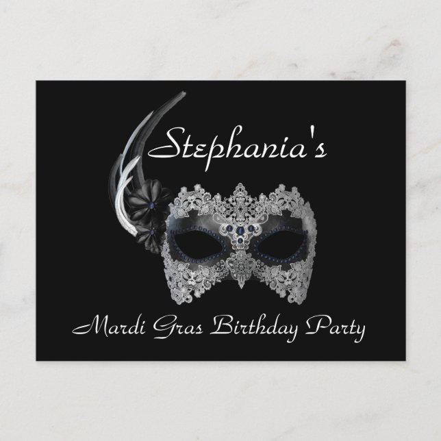 "Mardi Gras Birthday" - Party Invitation Postcard (Front)