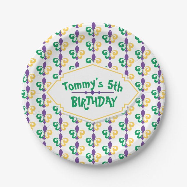 Mardi Gras Birthday Party Paper Plate (Front)