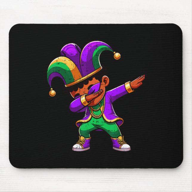Mardi Gras Black Boys Dabbing Funny Outfit Jester  Mouse Pad (Front)