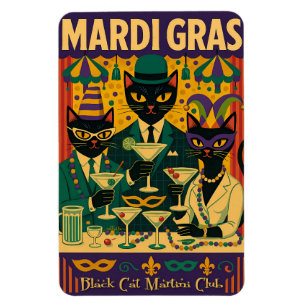 Mardi Gras Black Cat Martini Club Trio Magnet