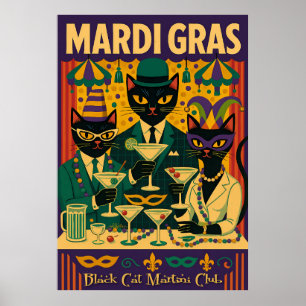 Mardi Gras Black Cat Martini Club Trio Poster