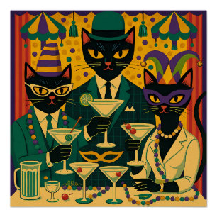 Mardi Gras Black Cat Martini Club Trio Poster