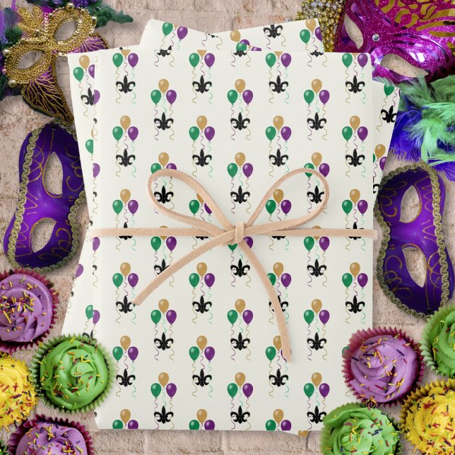 Mardi Gras Black FleurDeLis with Balloons on Ivory Wrapping Paper Sheet (Mardi Gras Black FleurDeLis with Balloons on Ivory Wrapping Paper Sheets by Leapfroglisics Shop)