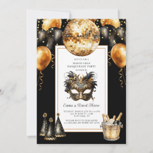 Mardi Gras Black Gold Glitter Invitation