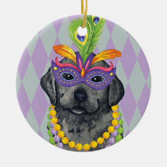 Mardi Gras Black Lab Ceramic Tree Decoration (Front)