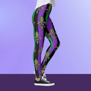 Mardi Gras Black Purple Green Fleur de lis Leggings