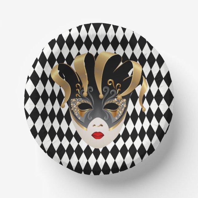 Mardi Gras Black & White Diamond  Paper Plate (Front)