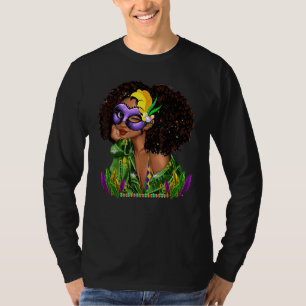 Mardi Gras Black Woman Curly Hair Wink Eye Mask Fu T-Shirt