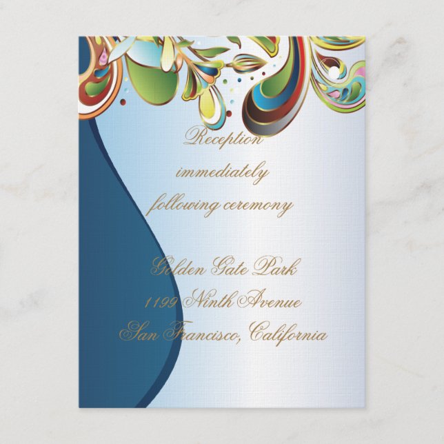 Mardi Gras Blue Wedding Reception Insert Card (Front)