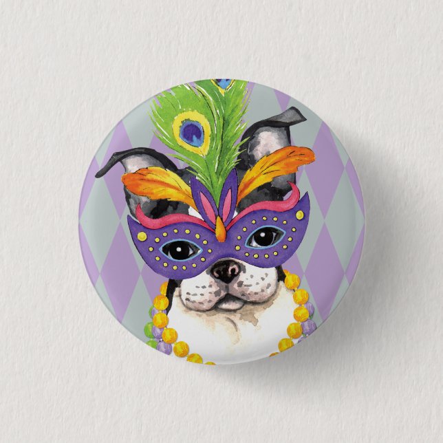 Mardi Gras Boston Terrier 3 Cm Round Badge (Front)