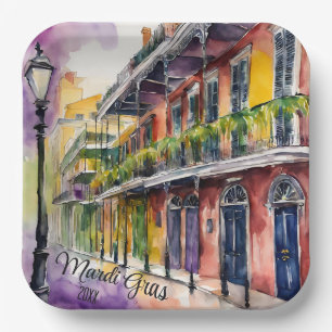Mardi Gras Bourbon Street Paper Plate