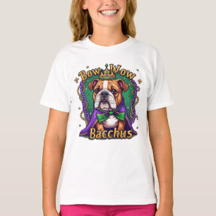 Mardi Gras Bow Wow Bacchus Bulldog T-Shirt