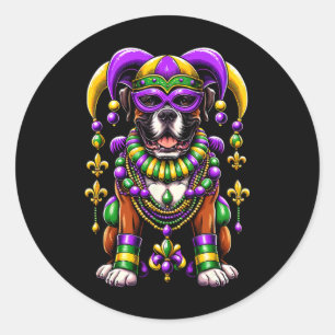 Mardi Gras Boxer Dog  Classic Round Sticker