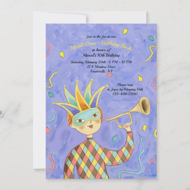Mardi Gras Boy Birthday Invitation (Front)