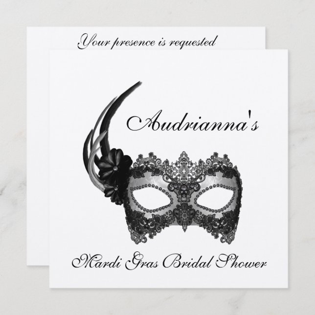 "Mardi Gras Bridal Shower" Invitation (Front/Back)