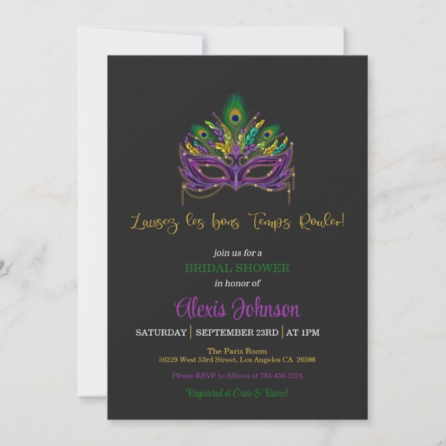 Mardi Gras Bridal Shower Invitation (Front)