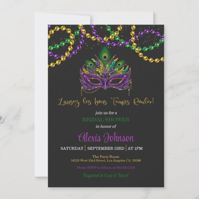 Mardi Gras Bridal Shower Invitation - Beads (Front)