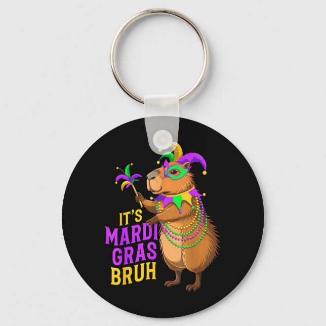 Mardi Gras Bruh Funny Capybara Festival Key Ring (Front)