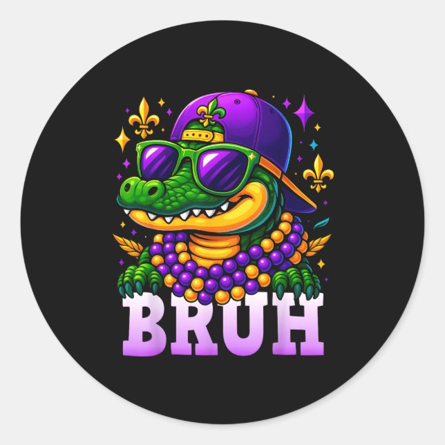 Mardi Gras Bruh Mardigator Alligator Costume Teens Classic Round Sticker (Front)