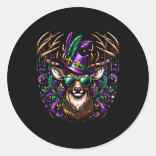 Mardi Gras Buck Funny Mardi Gras Deer Hunting For  Classic Round Sticker