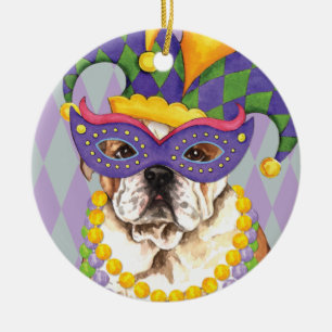 Mardi Gras Bulldog Ceramic Tree Decoration