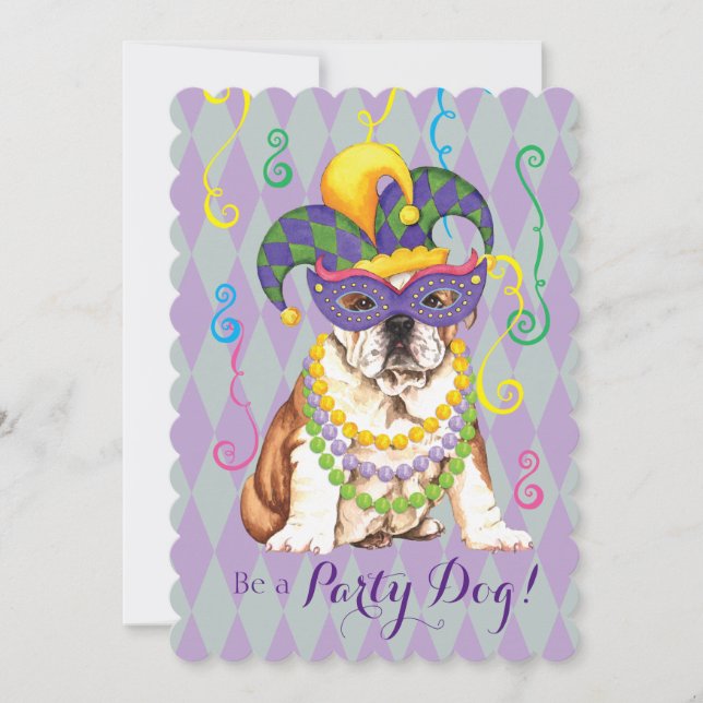 Mardi Gras Bulldog Invitation (Front)