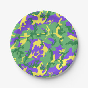Mardi Gras Camo Camouflage Pattern Paper Plate
