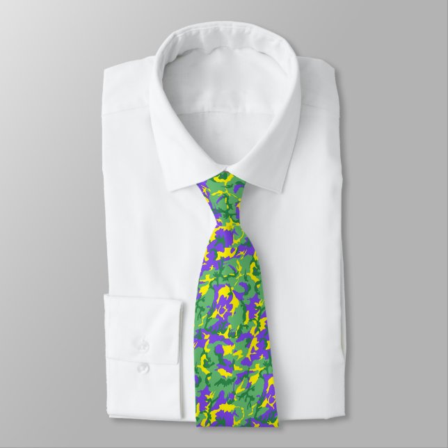 Mardi Gras Camo Camouflage Pattern Tie (Tied)