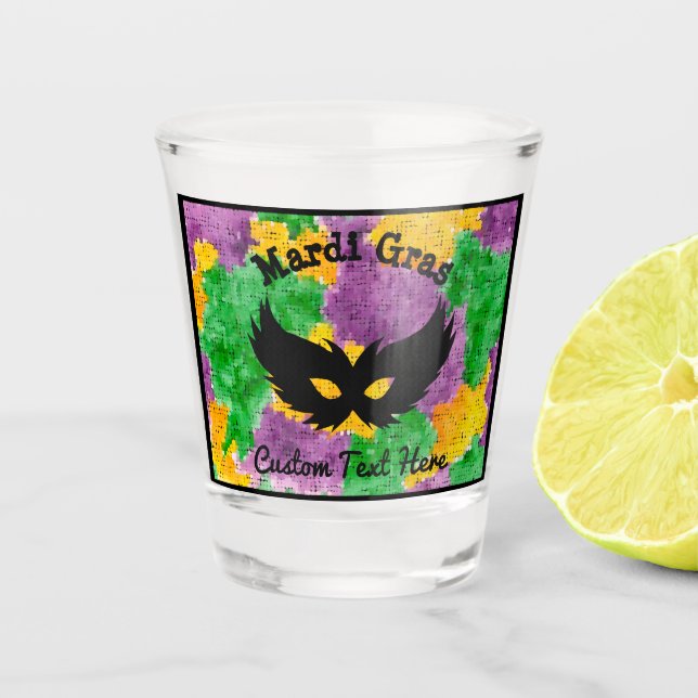 Mardi Gras Camouflage Mask Shot Glass (Front)