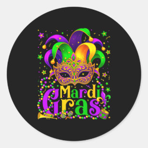Mardi Gras Carnival Beads Mask Feathers Hat Men Wo Classic Round Sticker