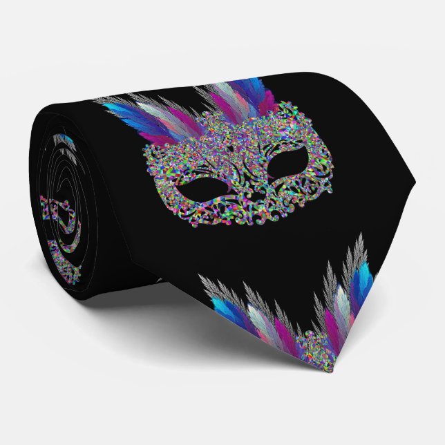 Mardi Gras Carnival  Feather Mask NeckTie (Rolled)