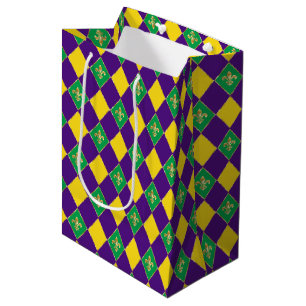 Mardi Gras Carnival Fleur de Lis Diamond Decor Medium Gift Bag