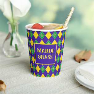 Mardi Gras Carnival Fleur de Lis Diamond Decor Paper Cups