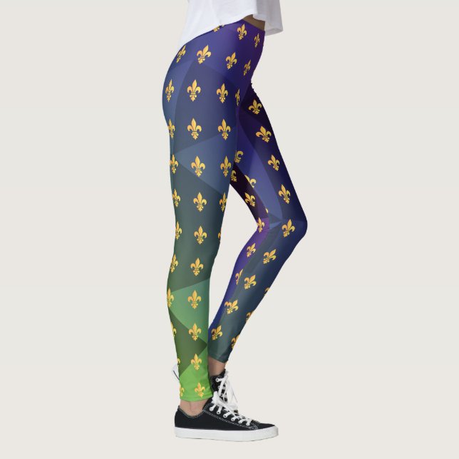 Mardi Gras Carnival Fleur de Lis Diamond Harlequin Leggings (Right)
