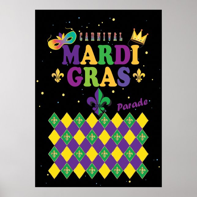 Mardi Gras Carnival Fleur de Lis Diamond Harlequin Poster (Front)