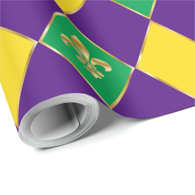 Mardi Gras Carnival Geometric Rhombus Fleur de Lis Wrapping Paper (Roll Corner)