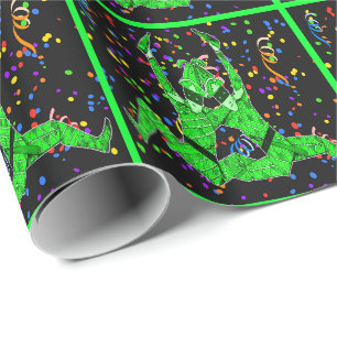 Mardi Gras Carnival Green Jesters With Confetti Wrapping Paper