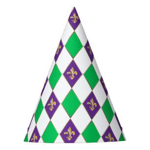 Mardi Gras Carnival Harlequin Fleur de Lis Diamond Party Hat