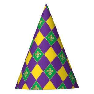 Mardi Gras Carnival Harlequin Fleur de Lis Diamond Party Hat