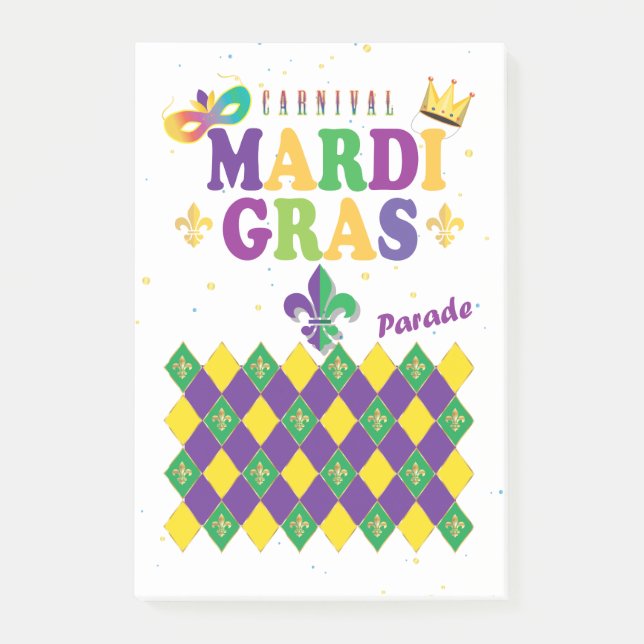 Mardi Gras Carnival Harlequin Fleur de Lis Diamond Post-it Notes (Front)