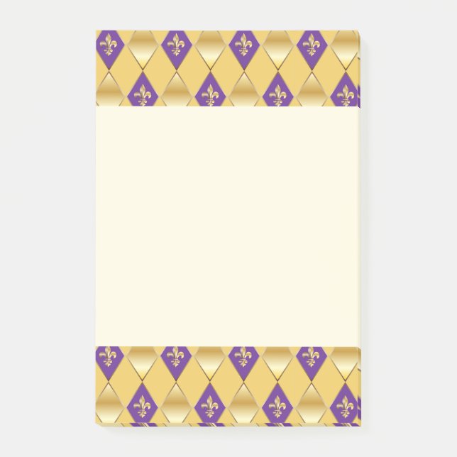 Mardi Gras Carnival Harlequin Gold Fleur de Lis Post-it Notes (Front)
