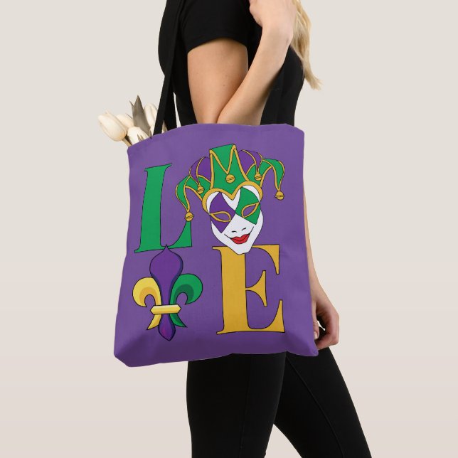 Mardi Gras Carnival Jester Mask Tote Bag (Close Up)