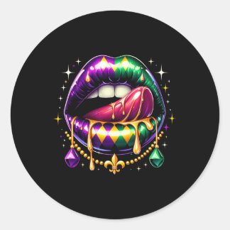 Mardi Gras Carnival Lips New Orleans 2025 Men Wome Classic Round Sticker